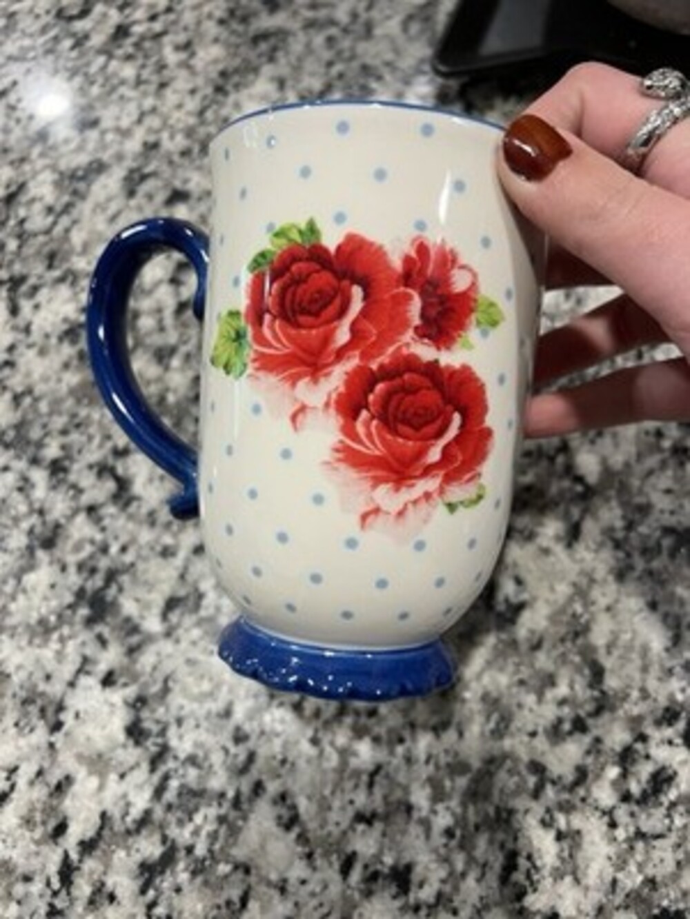 The Pioneer Woman Heritage Floral Footed Mug Blue White Red Rose 18 Oz. Granny